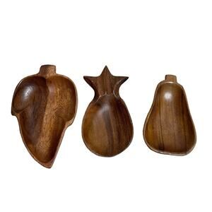 3 Vintage Wooden MCM Fruit Shaped Small Dishes